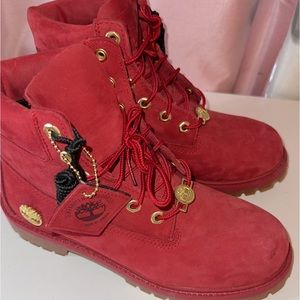 Red Timberland boots